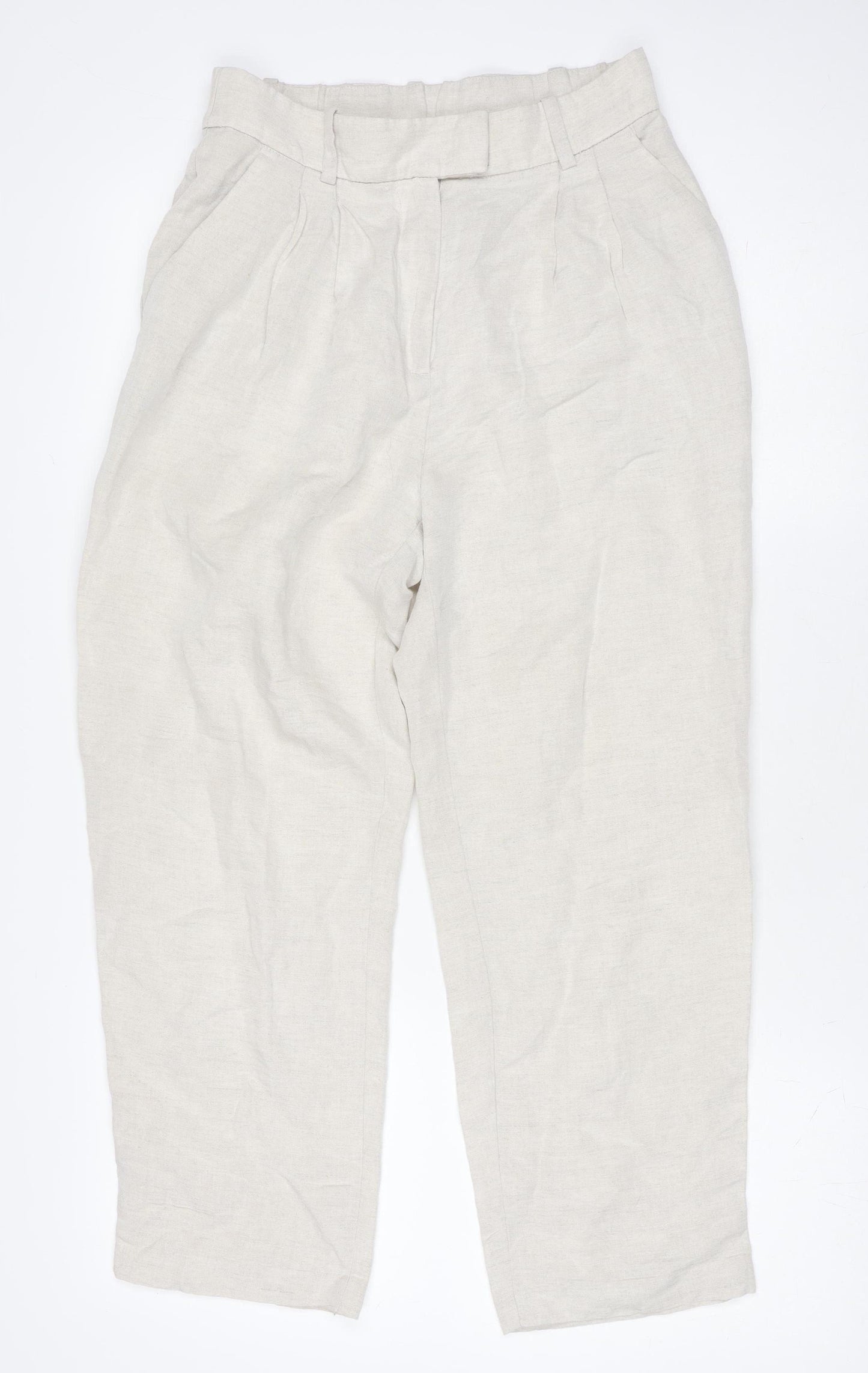 H&M Women Beige Linen Blend Pleated Trousers Size 8 Regular