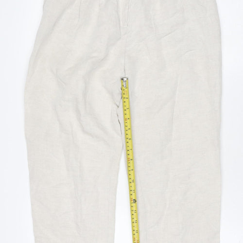 H&M Women Beige Linen Blend Pleated Trousers Size 8 Regular