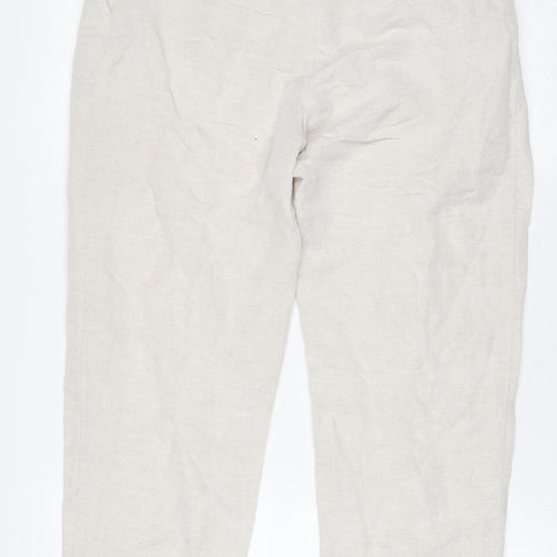 H&M Women Beige Linen Blend Pleated Trousers Size 8 Regular