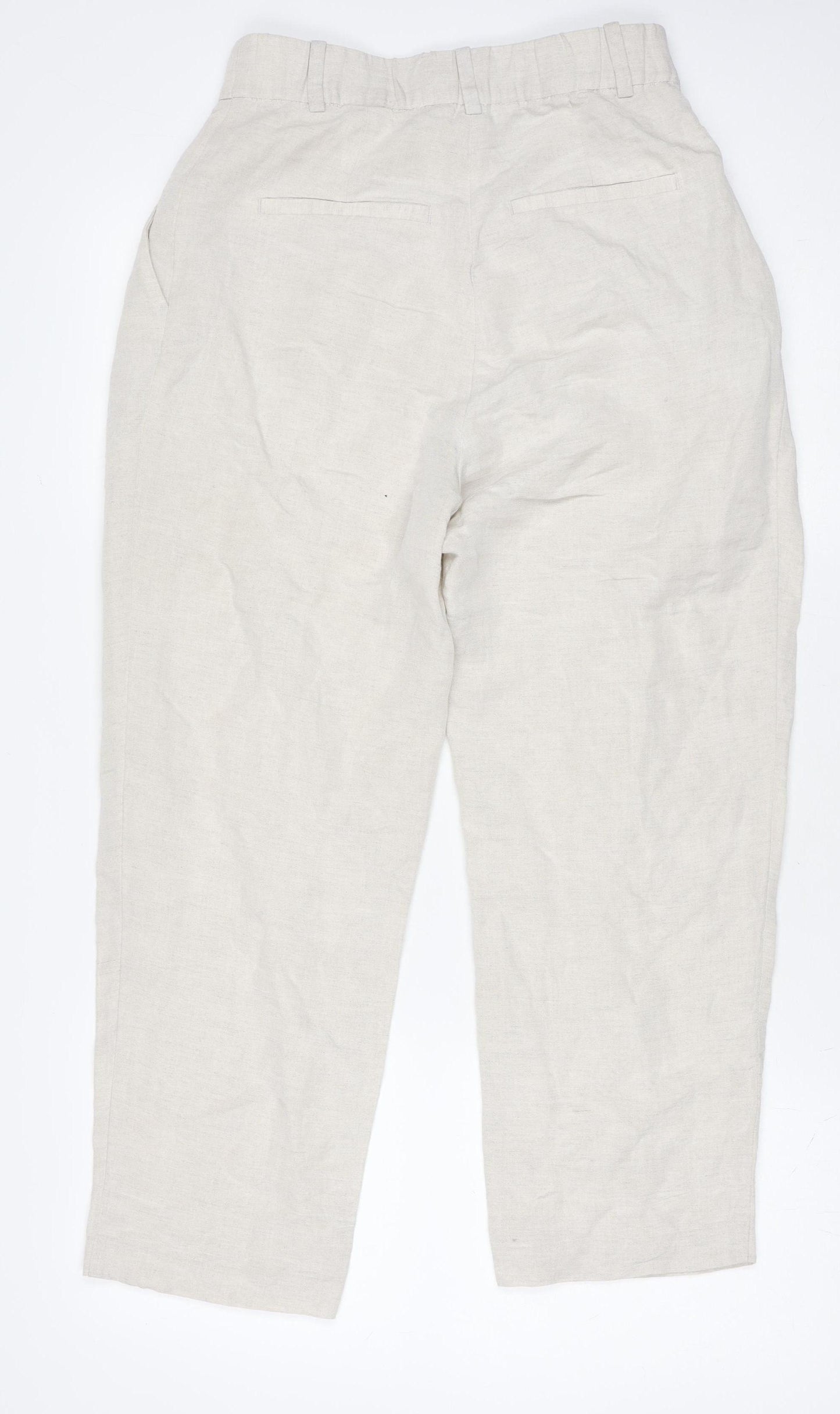 H&M Women Beige Linen Blend Pleated Trousers Size 8 Regular