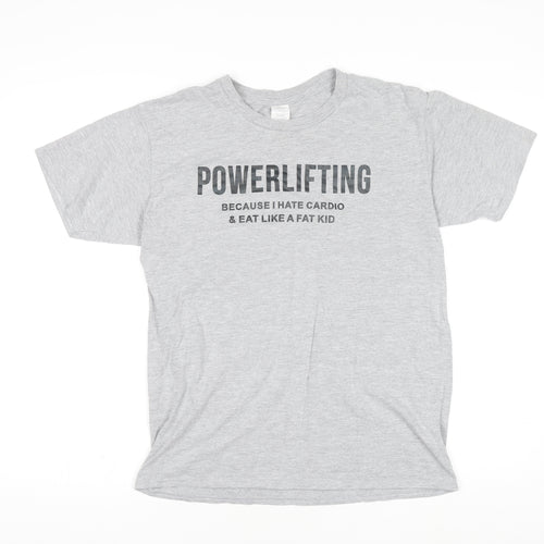 Men’s Grey Funny Powerlifting Graphic T-Shirt Size M