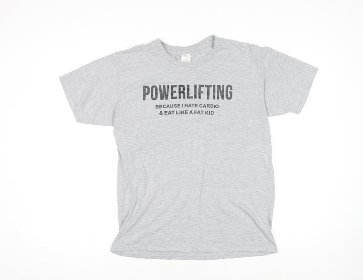 Men’s Grey Funny Powerlifting Graphic T-Shirt Size M