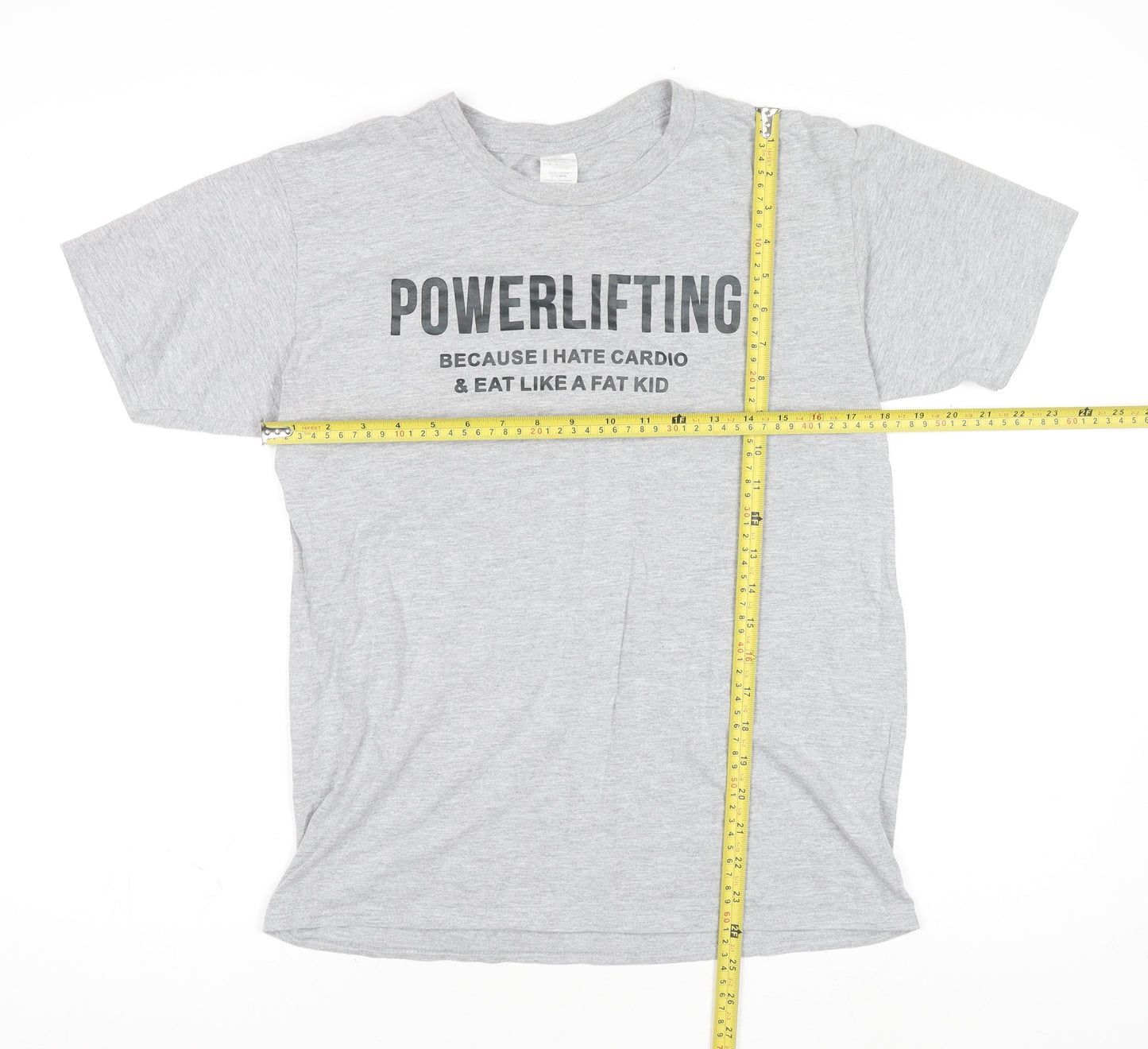 Men’s Grey Funny Powerlifting Graphic T-Shirt Size M