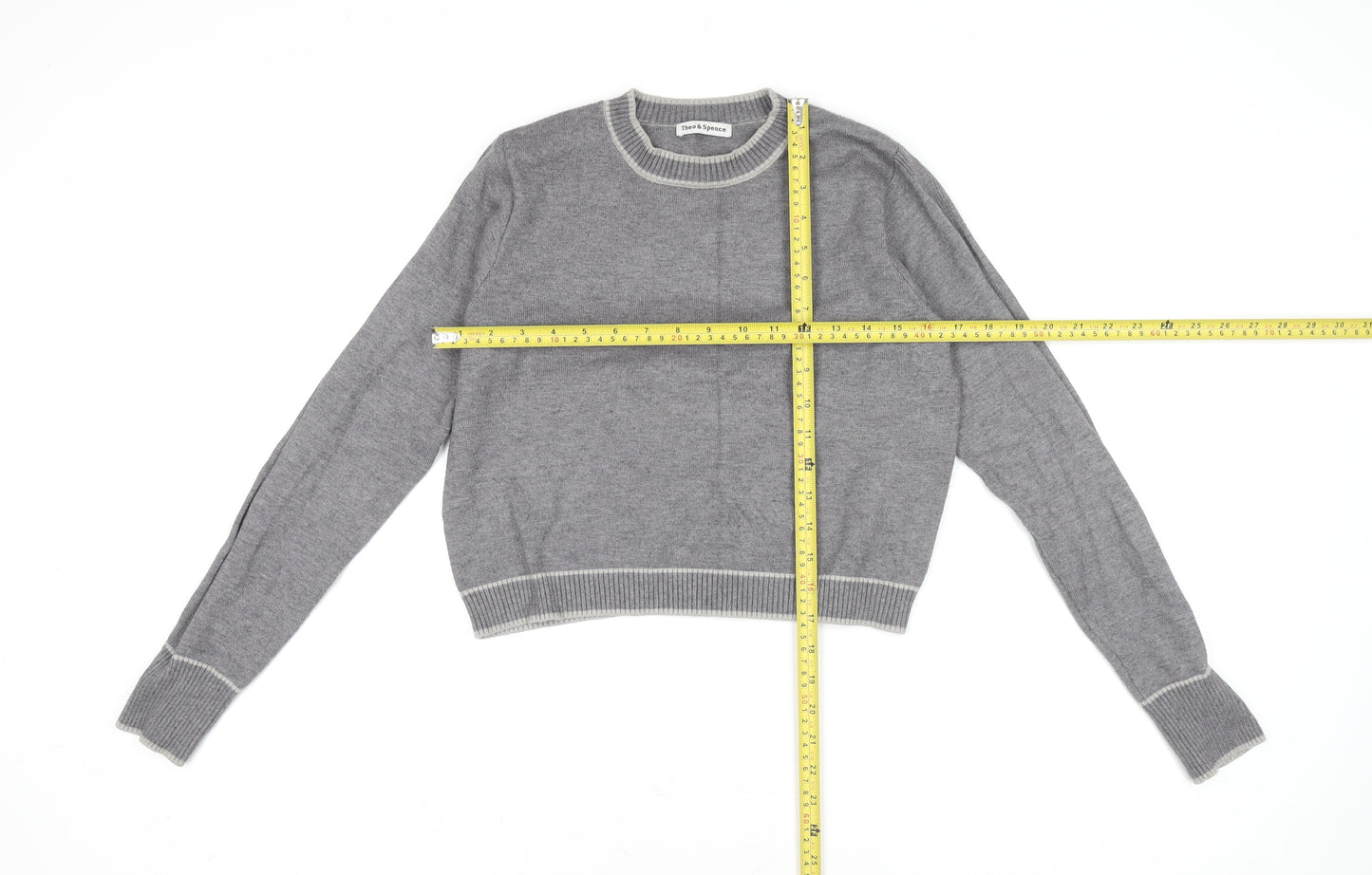 Theo & Spence Women's Grey Knit Crew Neck Pullover Jumper Size S