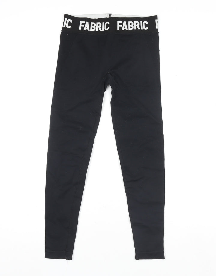 Fabric Girls Black Ankle Leggings S Elastic Waist Stretch Jersey