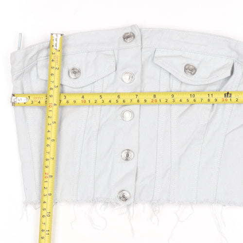 ZARA Women White Cropped Denim Button Strapless Blouse XS