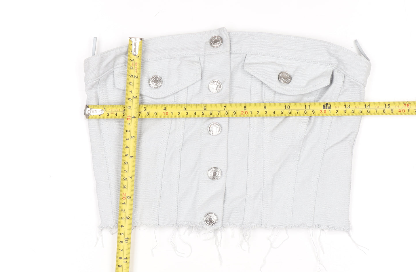 ZARA Women White Cropped Denim Button Strapless Blouse XS