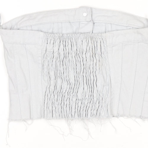 ZARA Women White Cropped Denim Button Strapless Blouse XS