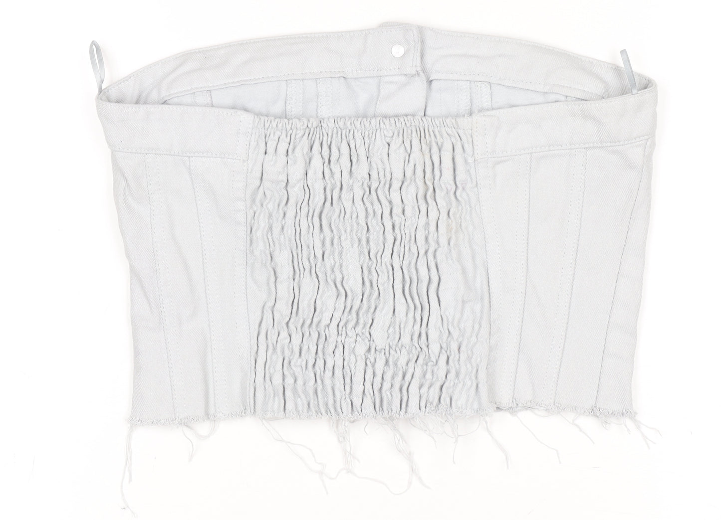 ZARA Women White Cropped Denim Button Strapless Blouse XS
