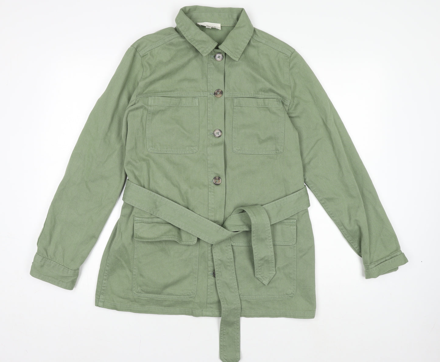 Marks and Spencer Women Green Size 10 Belted Shirt Dress