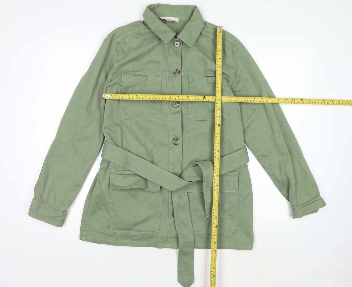 Marks and Spencer Women Green Size 10 Belted Shirt Dress