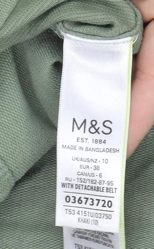 Marks and Spencer Women Green Size 10 Belted Shirt Dress