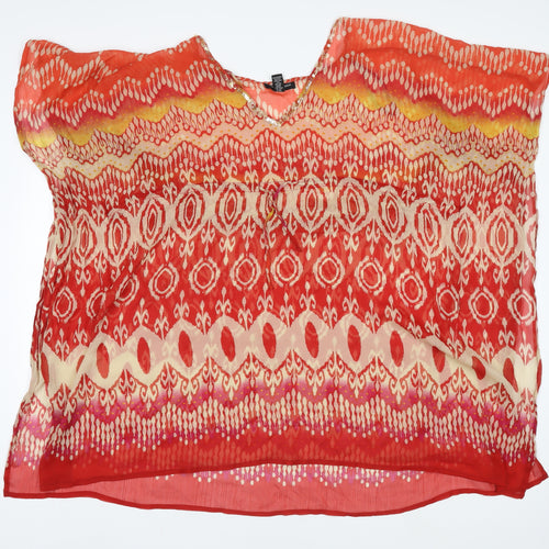 Club Z Collection Women Red Geometric Sheer Tunic Blouse Size L