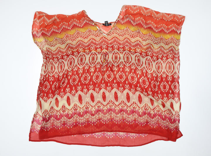 Club Z Collection Women Red Geometric Sheer Tunic Blouse Size L