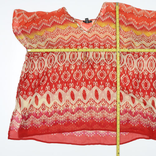 Club Z Collection Women Red Geometric Sheer Tunic Blouse Size L