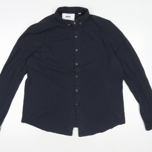 IDRIS Men Navy Blue 2XL Classic Long Sleeve Button-Up Shirt