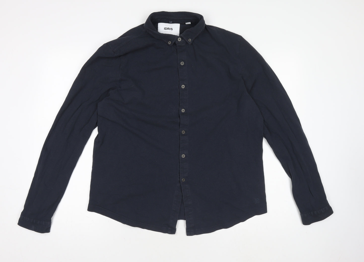 IDRIS Men Navy Blue 2XL Classic Long Sleeve Button-Up Shirt