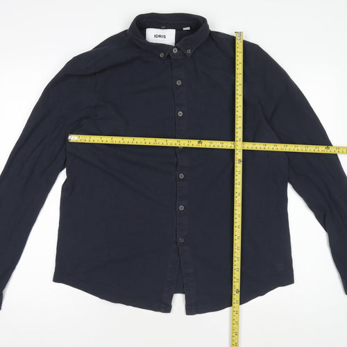 IDRIS Men Navy Blue 2XL Classic Long Sleeve Button-Up Shirt