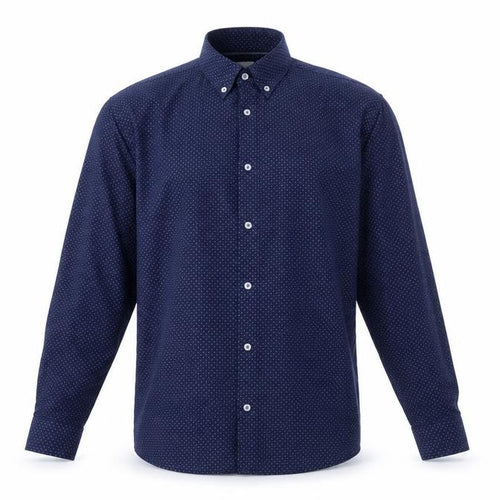Burton Menswear London Men's Blue Geometric Button-Down Long Sleeve Cotton Shirt XL
