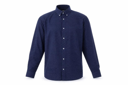Front view of Burton Menswear London Men's Blue Geometric Button-Down Long Sleeve Cotton Shirt XL