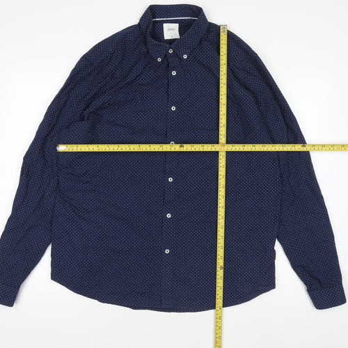 Burton Menswear London Men's Blue Geometric Button-Down Long Sleeve Cotton Shirt XL