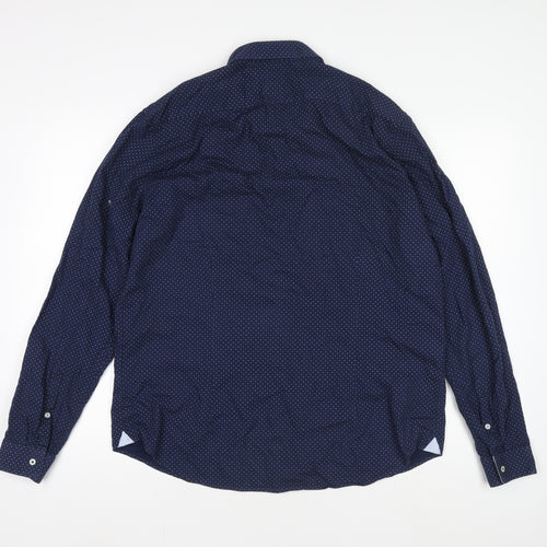 Burton Menswear London Men's Blue Geometric Button-Down Long Sleeve Cotton Shirt XL