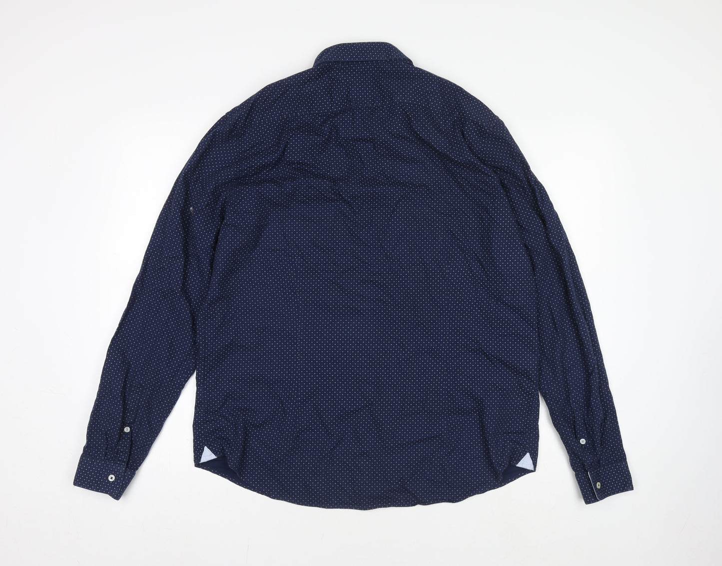 Burton Menswear London Men's Blue Geometric Button-Down Long Sleeve Cotton Shirt XL