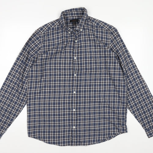 Next Signature Men's Blue Check Flannel Button-Down Shirt L 42-44"