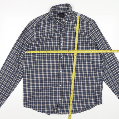 Next Signature Men's Blue Check Flannel Button-Down Shirt L 42-44"