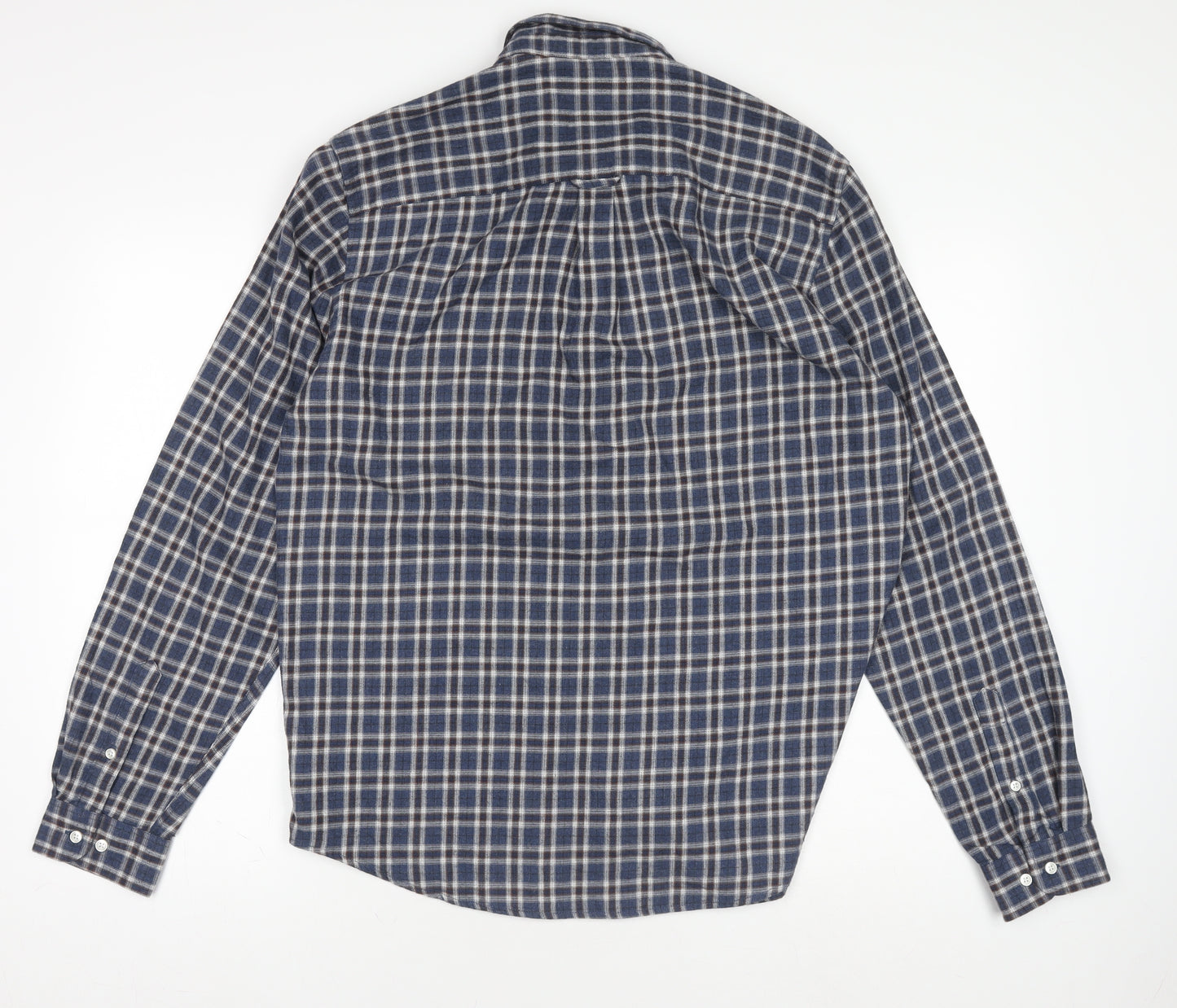 Next Signature Men's Blue Check Flannel Button-Down Shirt L 42-44"