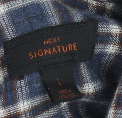 Next Signature Men's Blue Check Flannel Button-Down Shirt L 42-44"
