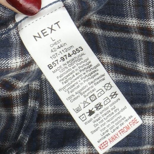 Next Signature Men's Blue Check Flannel Button-Down Shirt L 42-44"