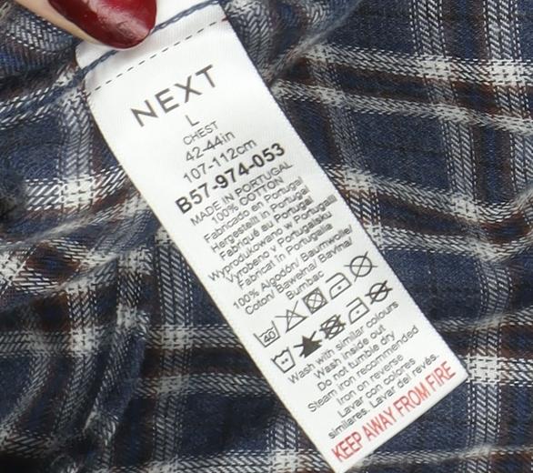 Next Signature Men's Blue Check Flannel Button-Down Shirt L 42-44"