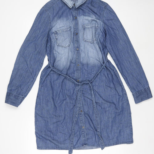 BLUE 73 Women's Blue Knee Length Denim Shirt Dress Size 14