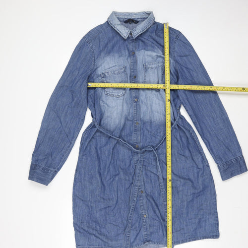 BLUE 73 Women's Blue Knee Length Denim Shirt Dress Size 14