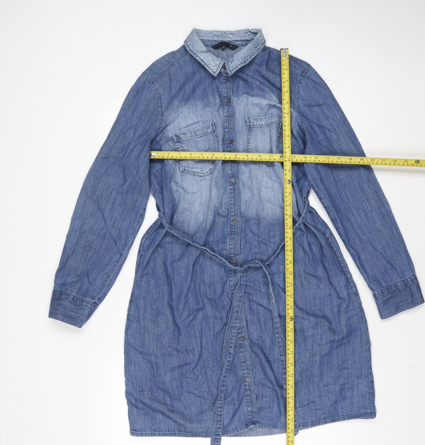 BLUE 73 Women's Blue Knee Length Denim Shirt Dress Size 14