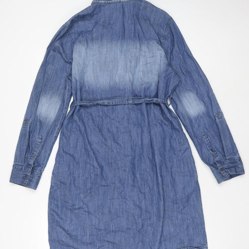 BLUE 73 Women's Blue Knee Length Denim Shirt Dress Size 14
