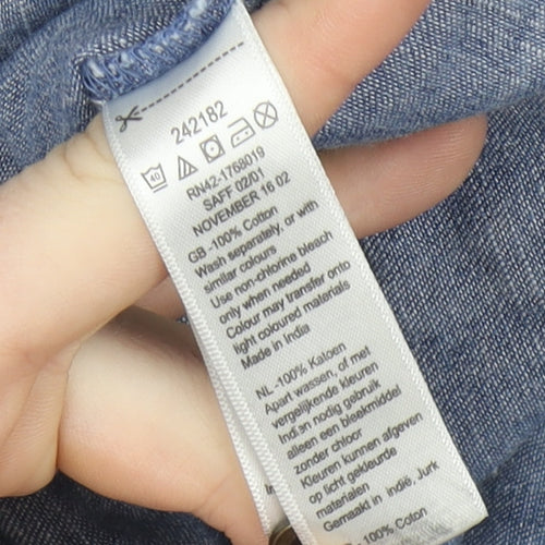 BLUE 73 Women's Blue Knee Length Denim Shirt Dress Size 14