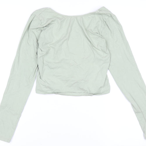 Motel Womens Green Cropped Long Sleeve Scoop Neck T-Shirt Size S