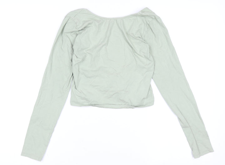 Motel Womens Green Cropped Long Sleeve Scoop Neck T-Shirt Size S