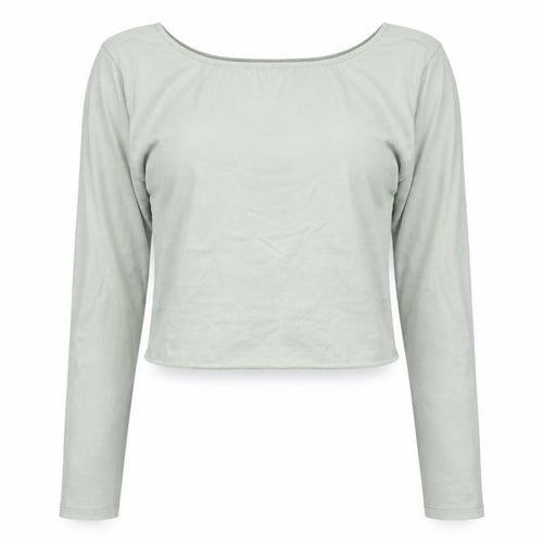 Motel Womens Green Cropped Long Sleeve Scoop Neck T-Shirt Size S