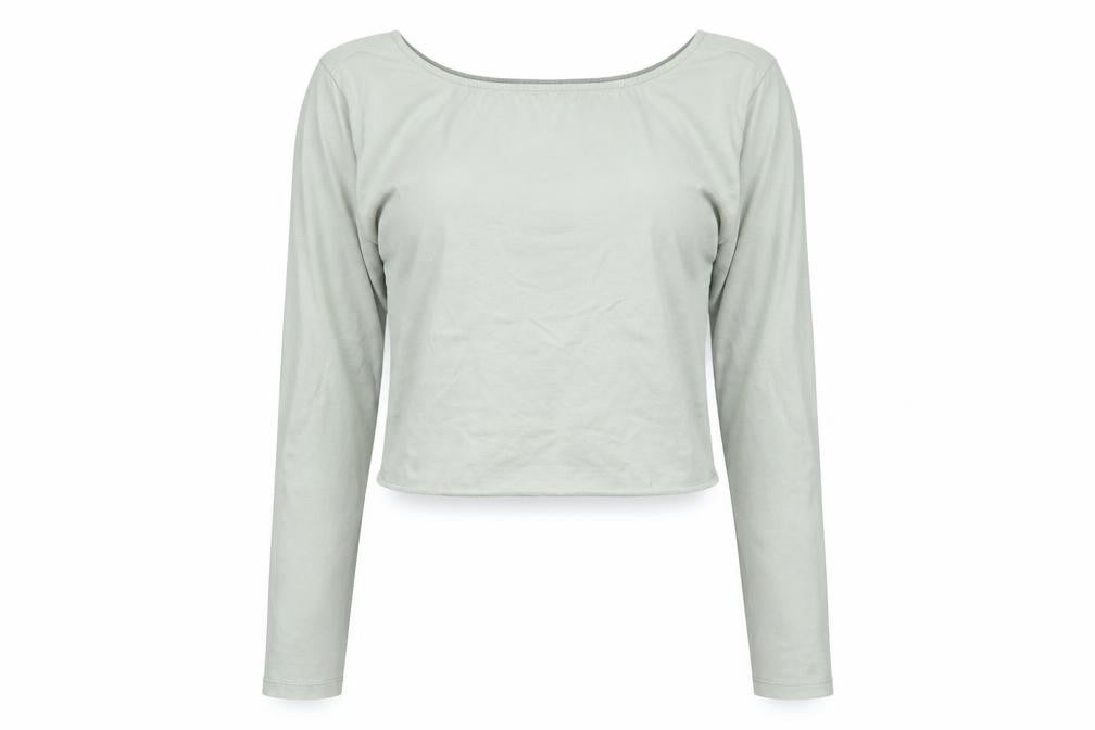 Motel Womens Green Cropped Long Sleeve Scoop Neck T-Shirt Size S
