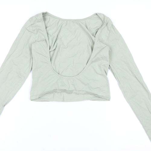 Motel Womens Green Cropped Long Sleeve Scoop Neck T-Shirt Size S