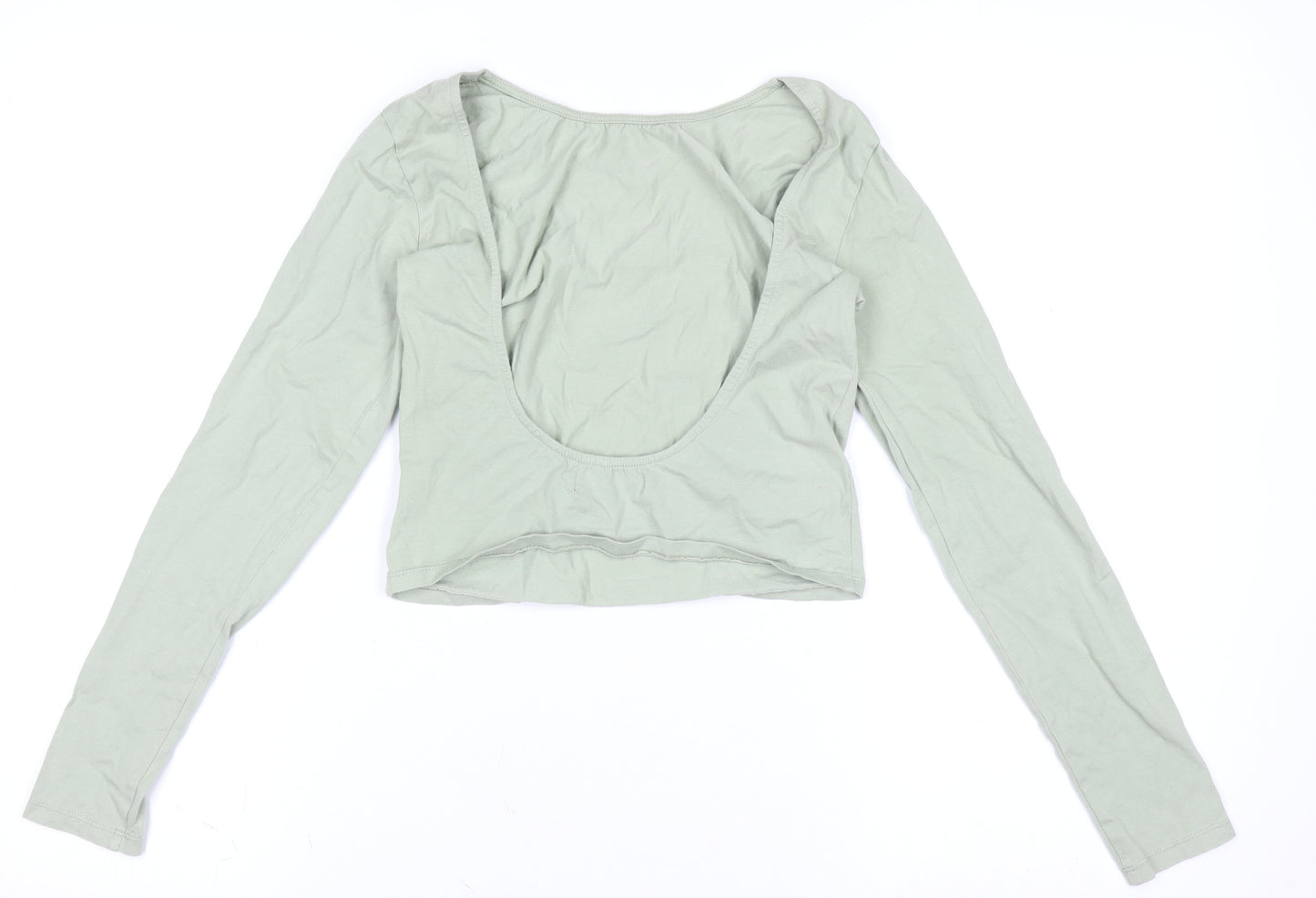 Motel Womens Green Cropped Long Sleeve Scoop Neck T-Shirt Size S