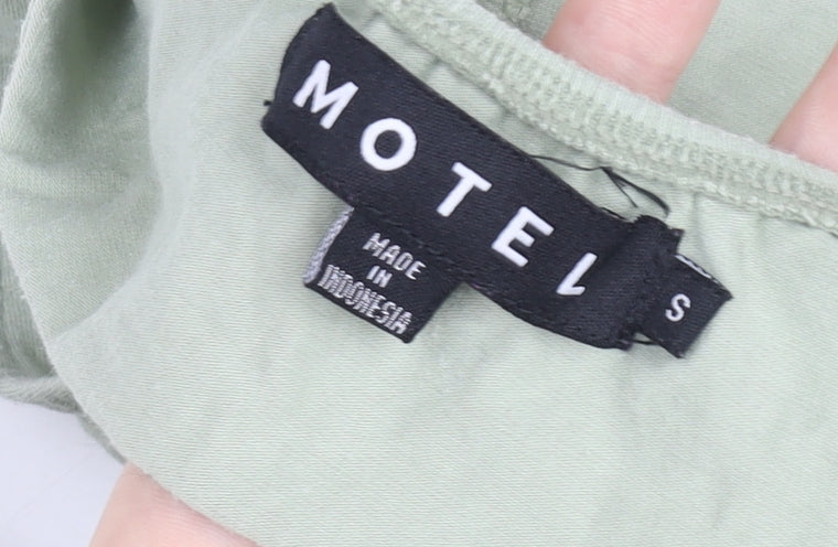 Motel Womens Green Cropped Long Sleeve Scoop Neck T-Shirt Size S