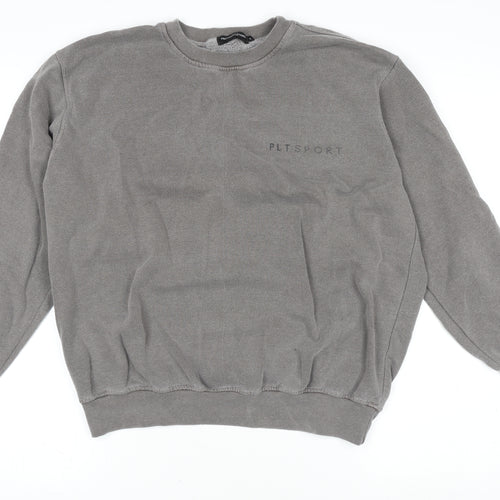 PrettyLittleThing Women’s Grey Pullover Jumper PLT Sport Logo M Cotton Blend