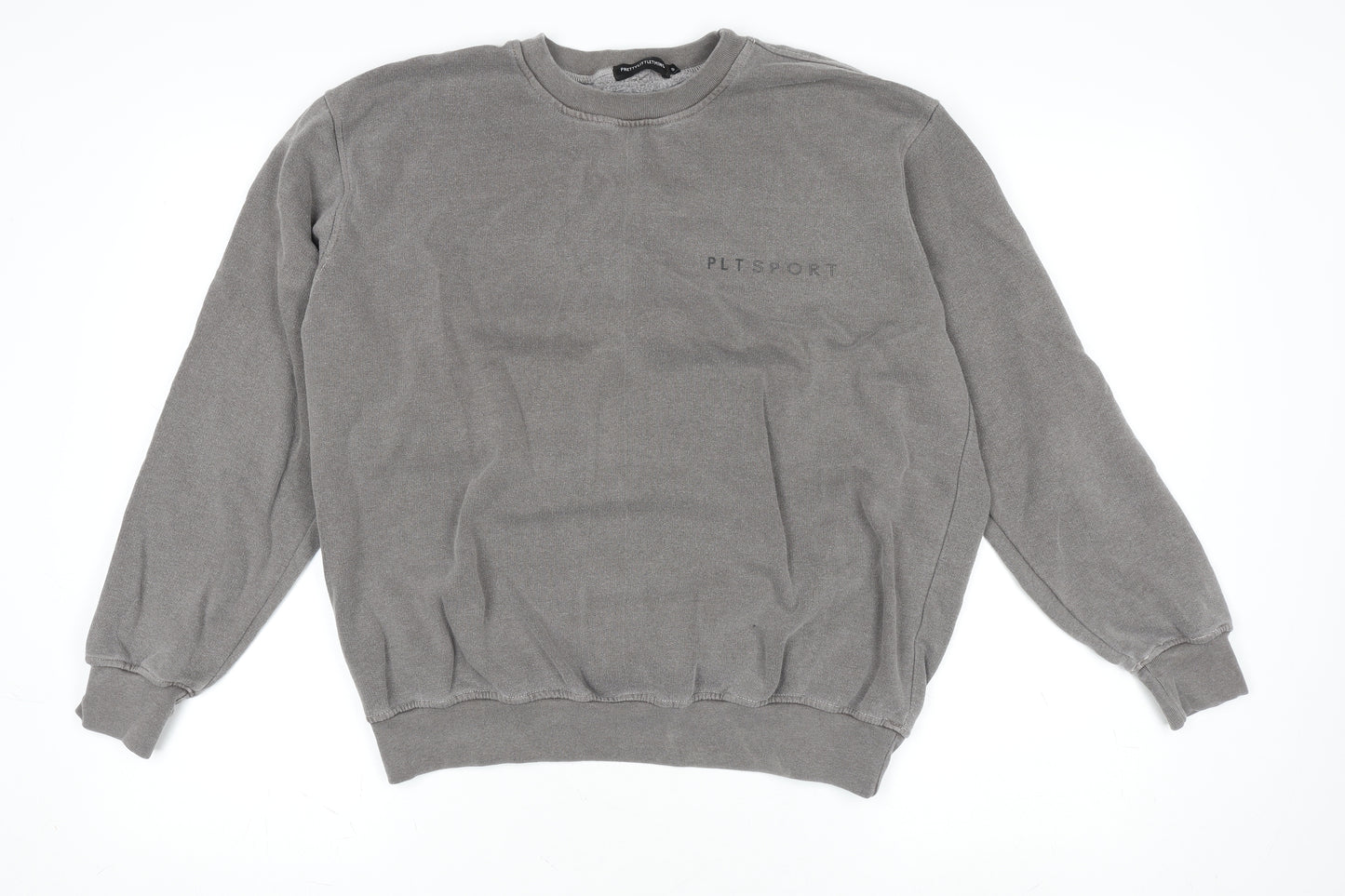 PrettyLittleThing Women’s Grey Pullover Jumper PLT Sport Logo M Cotton Blend