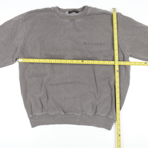 PrettyLittleThing Women’s Grey Pullover Jumper PLT Sport Logo M Cotton Blend