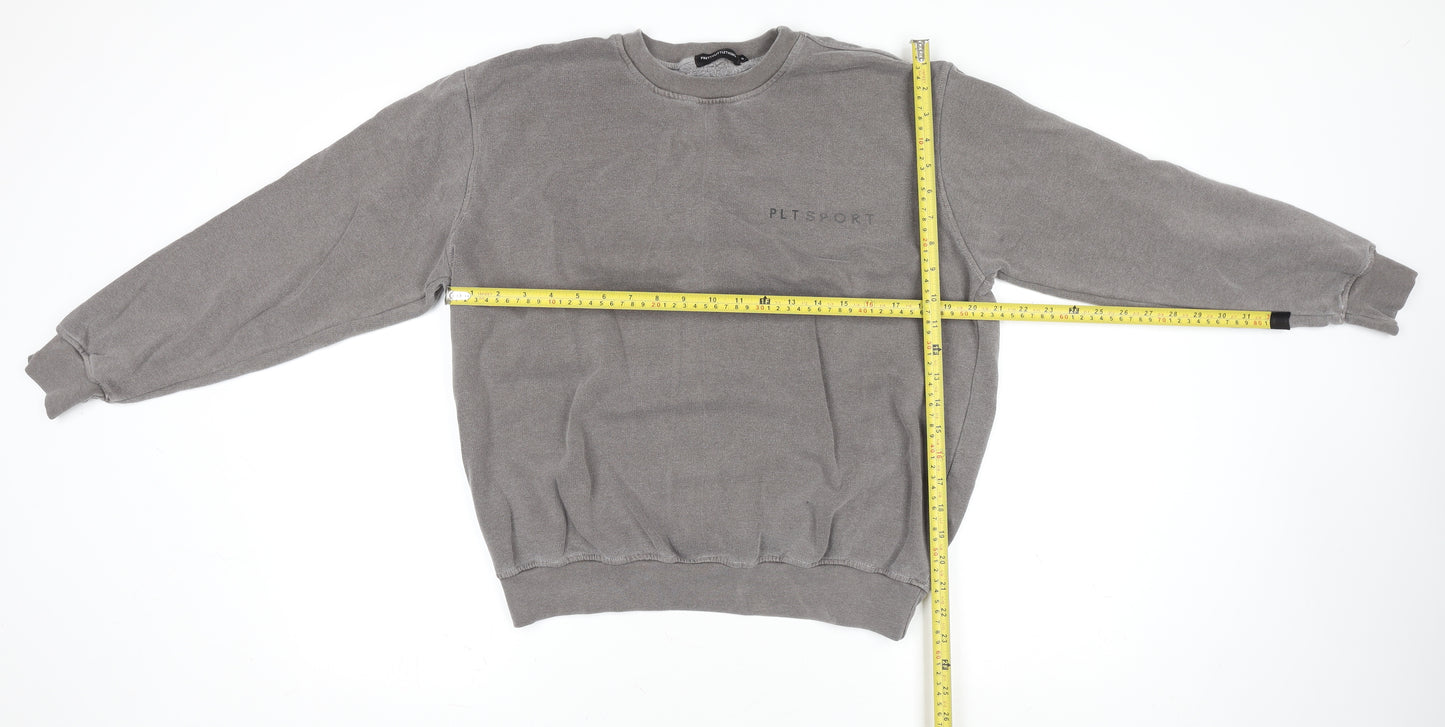 PrettyLittleThing Women’s Grey Pullover Jumper PLT Sport Logo M Cotton Blend