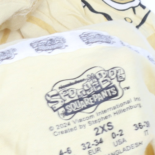 Primark Womens Yellow SpongeBob Cartoon T-Shirt Size 2XS